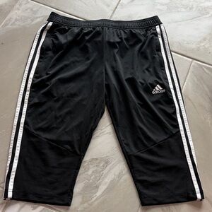 Adidas Men's Black Cargo Pants with White Stripes